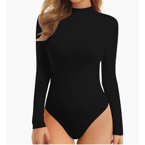 MANGOPOP Women's XXL Mock Turtle Neck Sleeveless Long Sleeve Tops Bodysuit